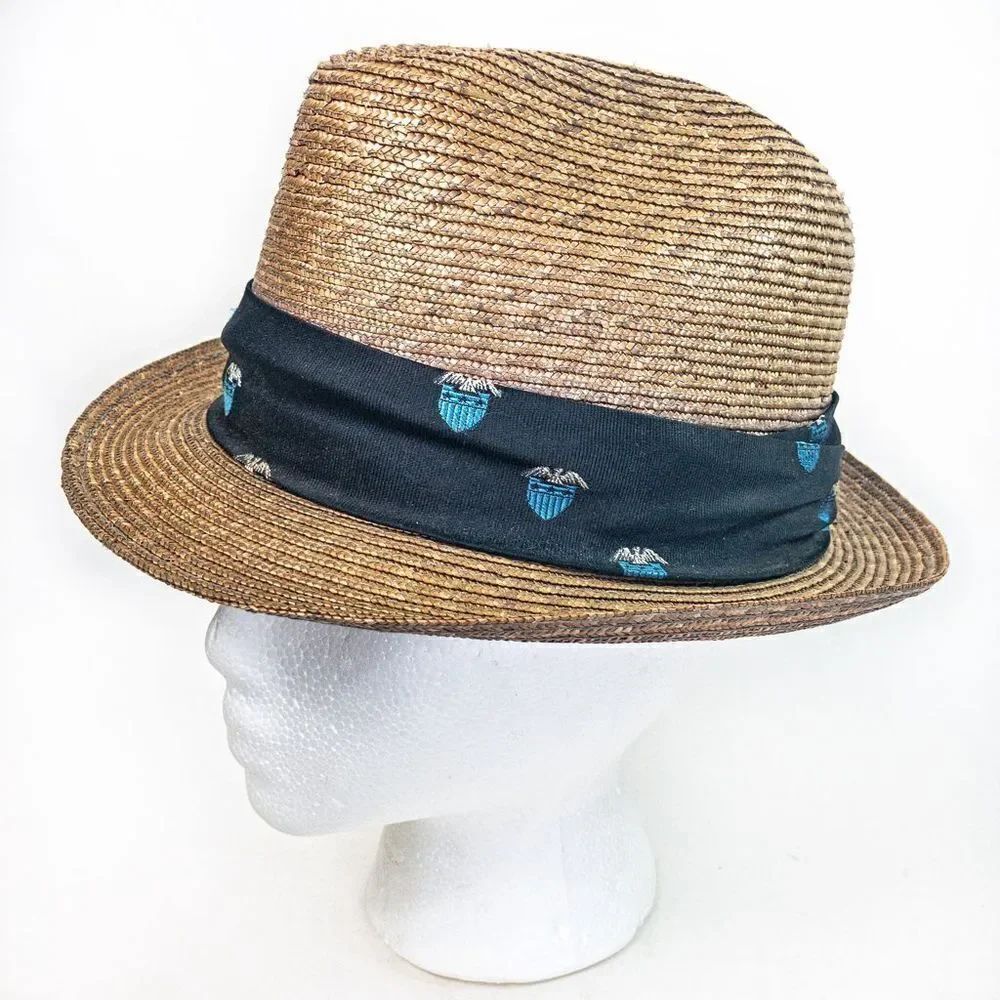 Vintage Straw Trilby Hat Federal Eagle Hatband